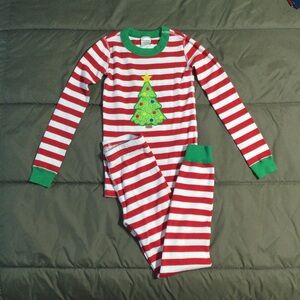 Hannah Andersson Boys Size 8 Red & White Festive Striped Christmas Tree Pajamas